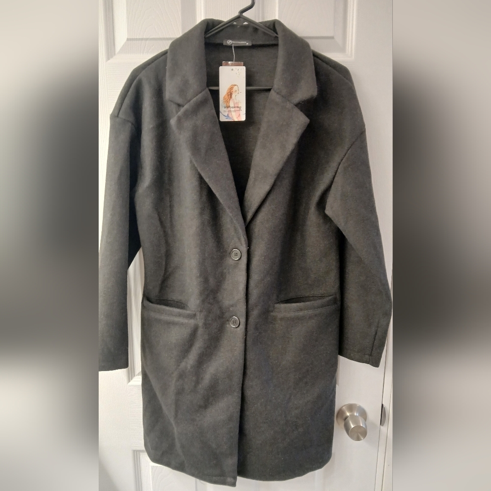 NWT PrettyGarden Black Longline Coat – Chic Minimalist Outerwear Size M